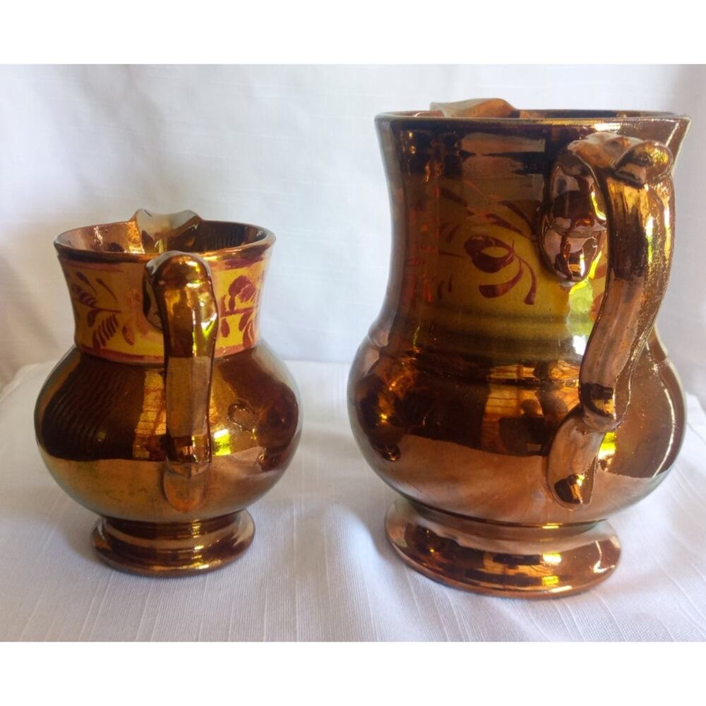 Antique Copper Luster Lusterware Ceramic Creamer Banded Decoration